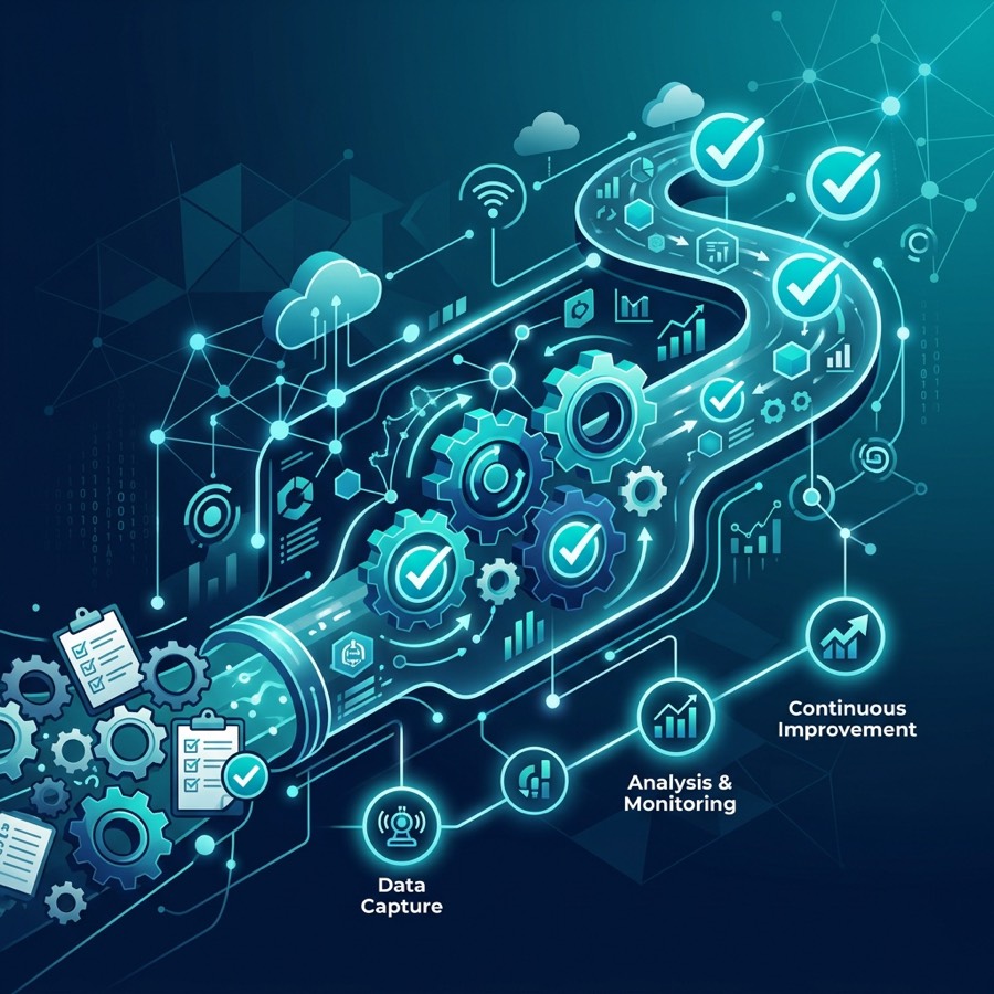 QMS digitalization workflow showing automated quality management processes