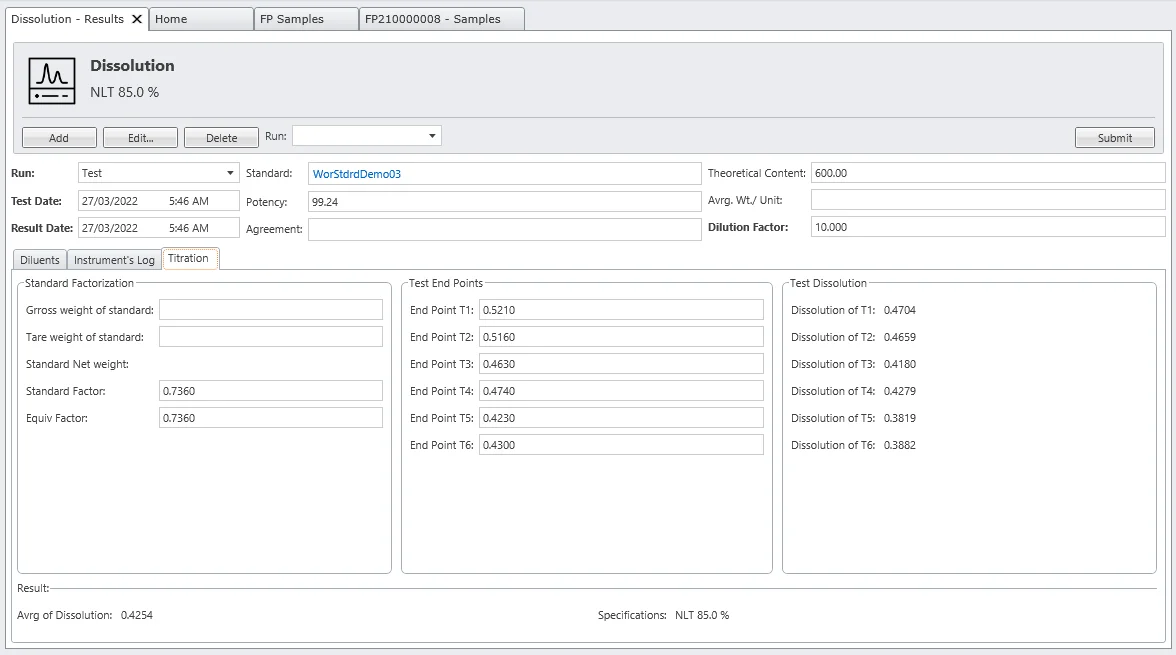 Dissolution by Titration