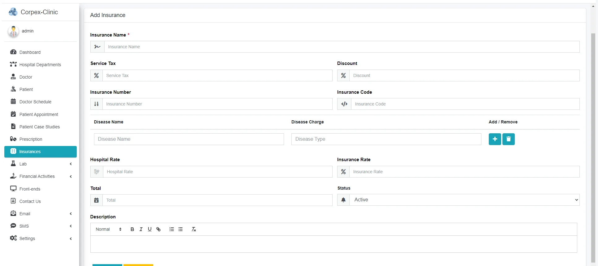 Corpex Clinic Insurance Module
